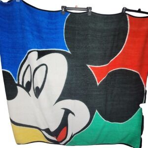 Vintage Walt Disney's MICKEY MOUSE Fleece Blanket Throw 60x50 Color Block